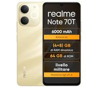 realme Note 70T 4+64 GB Smartphone, Display Eye Comfort da 6,75'' a 90Hz, Batteria da 6000mAh, Protezione ArmorShell, Chipset Octa-core, 7,94 mm Ultra Sottile, IP54, Oro Sabbioso, Senza Caricabatterie