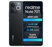 realme Note 70T 4+64GB Smartphone, Display Eye Comfort da 6,75'' a 90Hz, Batteria da 6000mAh, Protezione ArmorShell, Chipset Octa-core, 7,94 mm Ultra Sottile, IP54, Ossidiana Nera,Senza Caricabatterie