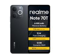 realme Note 70T Smartphone 4+256 GB, Batteria da 6.000 mAh, Ricarica rapida da 15 W con carica inversa da 6 W, 24 GB di RAM dinamica, Display con comfort visivo da 90 Hz, nero