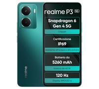 realme P3 Smartphone 5G 12+512GB, display AMOLED Esports a 120Hz, Snapdragon® 6 Gen 4, fotocamera AI da 50MP, batteria da 5260mAh, sistema di raffreddamento AeroSpace, IP69,Verde(senza adattatore)