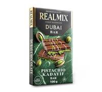REALMIX Cioccolato al Latte di Dubai direttamente da Dubai UAE | Vero Cioccolato al Latte di Dubai con Pistacchi e Ripieno di Kunafa | Prodotto a Dubai U.A.E. | (Medio, Cioccolato al latte)