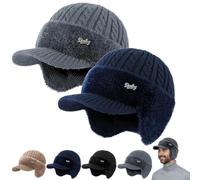 REALOKMAN Coldshield Trapper Ear Protection Knitted Hat Men’s Winter Hats with Brim And Ear Flaps Cozy Head Beanie Stocking Caps