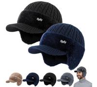 REALOKMAN Coldshield Trapper Ear Protection Knitted Hat Men’s Winter Hats with Brim And Ear Flaps Cozy Head Beanie Stocking Caps
