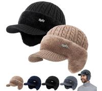 REALOKMAN Coldshield Trapper Ear Protection Knitted Hat Men’s Winter Hats with Brim And Ear Flaps Cozy Head Beanie Stocking Caps