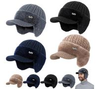 REALOKMAN Coldshield Trapper Ear Protection Knitted Hat Men’s Winter Hats with Brim And Ear Flaps Cozy Head Beanie Stocking Caps