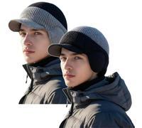 REALOKMAN Coldshield Trapper Ear Protection Knitted Hat Men’s Winter Hats with Brim And Ear Flaps Cozy Head Beanie Stocking Caps