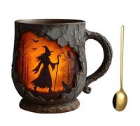 REALOKMAN Enchanted Witch Mug, Bigfoot Forest Fire Mug, 3D Vintage Sasquatch Outdoor Coffee Mug, Campfire Ceramic Cup for Camping Kitchen, Nature Cryptid Lovers Mountain Hiking Camping Gifts(Witch)
