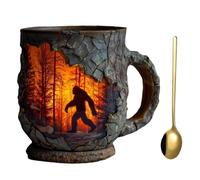REALOKMAN Enchanted Witch Mug, Bigfoot Forest Fire Mug, 3D Vintage Sasquatch Outdoor Coffee Mug, Campfire Ceramic Cup for Camping Kitchen, Nature Cryptid Lovers Mountain Hiking Camping Gifts(Savage)