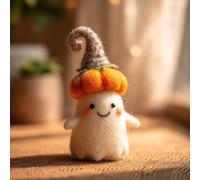 REALOKMAN Felted Ghost Witch, Adopt a Ghost, Handmade Felt Halloween Ghost Pumpkin with Wizard Hat, Collectible Cute Wool Felt Ghosts Ornament, Home Party Shelf Desk Gift for Enthusiast(Style 1)