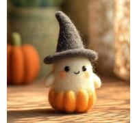 REALOKMAN Felted Ghost Witch, Adopt a Ghost, Handmade Felt Halloween Ghost Pumpkin with Wizard Hat, Collectible Cute Wool Felt Ghosts Ornament, Home Party Shelf Desk Gift for Enthusiast(Style 3)