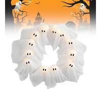 REALOKMAN Halloween Ghost Wreath, DIY Lit Ghost Wreath, Halloween Light up Ghosts Wreaths Hanging Decorations Indoor with 12 Little Light-Up White Ghosts, for Indoor Outdoor Door Decor(1PC)