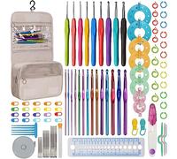 RealPlus 105pz Set di Ganci per Uncinetto, Uncinetto per Principianti, Set Completo con Tutti Gli Accessori per Uncinetto, 9 Uncinetti in Gomma + 14 Uncinetti in Alluminio (Bianco-105pz)