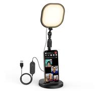 RealPlus Lampada LED per Streaming, Supporto Telescopico Altezza Regolabile, 5 Temperature (3000K-6000K) e 10 Livelli Luminosità con Memoria, USB 2m,Luce Monitor Senza Ombre,Base Smartphone-Zoom/Teams