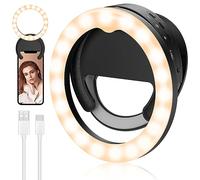 RealPlus Ring Light Telefono[Ruotabile], Regalo Donna Compleanno, Selfie Luce ad Anello Ricaricabile con Clip & 40 LED, Luce per Selfie per Foto, Video, Laptop, TikTok, Stream, Trucco, Instagram -Nero