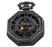 Realpoo Orologi da tasca meccanici classici in bronzo/nero, meccanici vintage bronzo/nero, orologi da tasca meccanici con numeri romani, quadrante nero, orologi da uomo, Swq-110, Meccanico