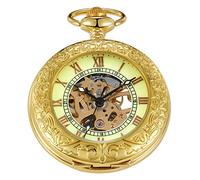 Realpoo Orologi da tasca meccanici classici in bronzo/nero, orologi meccanici da tasca meccanici vintage bronzo/nero con numeri romani orologi con quadrante nero, SWQ-103, Meccanico