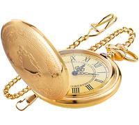 Realpoo Orologio da tasca al quarzo con cassa rotonda e movimento al quarzo con catena, colore: oro, Rosa, Retro