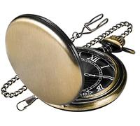 Realpoo Orologio da tasca al quarzo con copertura liscia, alla moda, quadrante bianco digitale romano con catena in vita, orologio da tasca per uomo, Bronzo, 100%