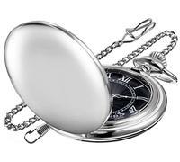 Realpoo Orologio da tasca al quarzo con copertura liscia, alla moda, quadrante bianco digitale romano con catena in vita, orologio da tasca per uomo, bianco sporco, 100%
