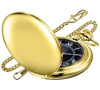Realpoo Orologio da tasca al quarzo con copertura liscia, alla moda, quadrante bianco digitale romano con catena in vita, orologio da tasca per uomo, Giallo, Movimento al quarzo