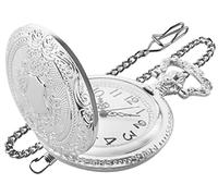 Realpoo Orologio da tasca al quarzo con scudo argentato, movimento al quarzo, orologio da tasca al quarzo, numeri arabi, scala digitale con clip a catena, per uomo, Trasparente, Moda