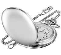 Realpoo Orologio da tasca al quarzo, da uomo, argento, numeri arabi, quadrante bianco, acciaio inossidabile, PK120115-argento, Argento, Standard Size, classico