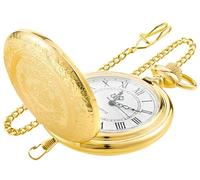 Realpoo Orologio da tasca al quarzo da uomo con catena e numeri romani, colore: oro, Oro, classico