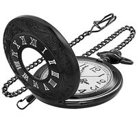 Realpoo Orologio da tasca al quarzo scavato per uomo, numeri arabi, quadrante bianco, orologio da tasca al quarzo con catena, per Natale, laurea, compleanno, festa del papà, Pk041102, Retrò