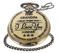 Realpoo Orologio da tasca con incisione personalizzata per padri, papà inciso, nonno per padre e nonno, orologio da tasca da uomo con catena, Nonno - Bronzo, classico