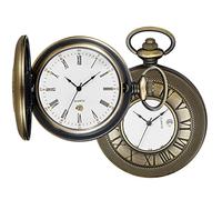 Realpoo Orologio da tasca con quadrante romano digitale con calendario romano da uomo, orologio da tasca al quarzo con catena, HVQ-bronzo