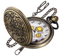 Realpoo Orologio da tasca vintage al quarzo Dr Who da uomo, cassa in bronzo bianco romano quadrante digitale orologio da tasca al quarzo per uomo con catena, regalo di compleanno, Natale, Halloween, Anime-dr