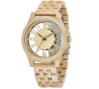 Realpoo Orologio da uomo in legno di ebano zebrato, al quarzo, con chiusura pieghevole, cinturino in legno, orologi da uomo, QW112-bianco