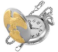 Realpoo Set di orologio da tasca da uomo, con quadrante con numeri arabi e aquila, con collana con toppa, CF-new57