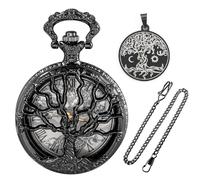 Realpoo Set di orologio da tasca da uomo, con quadrante con numeri arabi e collana con toppa