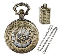 Realpoo Set di orologio da tasca da uomo, design con latitudine e longitudine, quadrante con numeri arabi e collana con toppa, CF-set01, Vintage