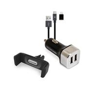 RealPower KFZ-Ladegerat Set + Kabel + Halterung Sm NUOVO