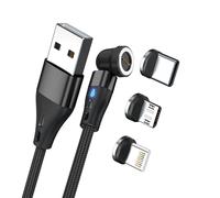 Realpower MagneticCharge3 - Cavo di ricarica magnetico, 20 cm, 3 A, ricarica rapida, USB C/Lightning/Micro USB, per smartphone/tablet/laptop