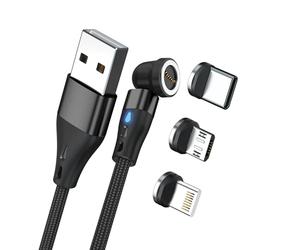 Realpower MagneticCharge3 - Cavo di ricarica magnetico, 20 cm, 3 A, ricarica rapida, USB C/Lightning/Micro USB, per smartphone/tablet/laptop