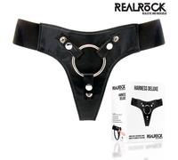 RealRock Imbracatura Harness Deluxe in Pelle Nera con Anelli in Metallo