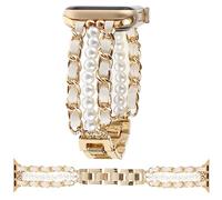 REALSIGN Braccialetto con perline di perle, compatibile con cinturini Apple Watch da 38 mm, 40 mm, 41 mm, 42 mm, 44 mm, 45 mm, 49 mm, elegante bracciale cubano in metallo, grazioso cinturino per