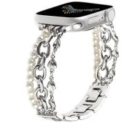 REALSIGN Braccialetto con perline di perle, compatibile con cinturino Apple Watch da 38 mm, 40 mm, 41 mm, elegante cinturino argentato a forma di cuore, per iWatch serie 9, 8, 7, 6, 5, 4, 3, 2, 1, SE