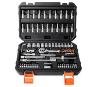 REALTEK Set Chiavi a Bussola, Chiavi a Cricchetto 1/4'' 66 Pezzi, 72 denti, Cr-V, Adatto per Lavori su Biciclette e Automobili le riparazioni