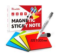 Realth Etichette magnetiche scrivibili, 20 pezzi, 101 x 101 mm, multicolore, con 2 pennarelli, calamite per lavagna bianca, riutilizzabili, per Kanban, frigorifero, ufficio, aula (RSN4420C)