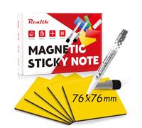 Realth Etichette magnetiche scrivibili, 20 pezzi, 76 x 76 mm, colore giallo, con 2 pennarelli, magneti, riutilizzabili, per Kanban, frigorifero, ufficio, aula (RSN3330Y)