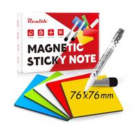 Realth Etichette magnetiche scrivibili, 20 pezzi, 76 x 76 mm, multicolore, con 2 pennarelli, calamite per lavagna bianca, riutilizzabili, per Kanban, frigorifero, ufficio, aula (RSN3330C)