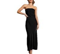 Realtix Abito lungo da donna in raso di seta senza spalline con schiena bassa scavata fuori elegante abiti lunghi senza spalline per ospiti di nozze, nero, L