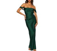 Realtix Elegante abito lungo da donna in raso con spalle scoperte e schiena arricciata, senza spalline, a tubino e senza maniche, ideale per damigelle d'onore
