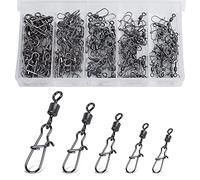 Realure 100/200 Pezzi Mulinelli da Pesca con Moschettone, in Acciaio Inox, per Pesca alla Trota, a Carabino Vertebrale, per Esche da Pesce, Accessori da Pesca, Girelle, 5 Dimensioni 4# 6# 8# 10# 12#