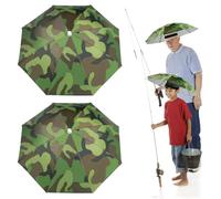 Realure 2 Cappelli Da Pioggia Da Pesca Senza Mani, Cappello Da Ombrello Da Donna, Uomo E Bambino, Impermeabile, Colore Mimetico, Verde, Ombrello per Adulti, Protezione Dai Raggi UV Rainy, Mimetico