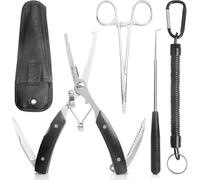 Realure 3 Pezzi Set di Pinza Pesca Portatili con Cordino, Include Pinze da Pesca Curva, Pesca Slamatore, Pinze Pesca Multifunzione per Rimuovere Ami, Anelli Apribili, Regalo per la Pesca da Uomo